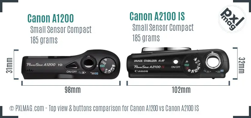Canon A1200 vs Canon A2100 IS top view buttons comparison