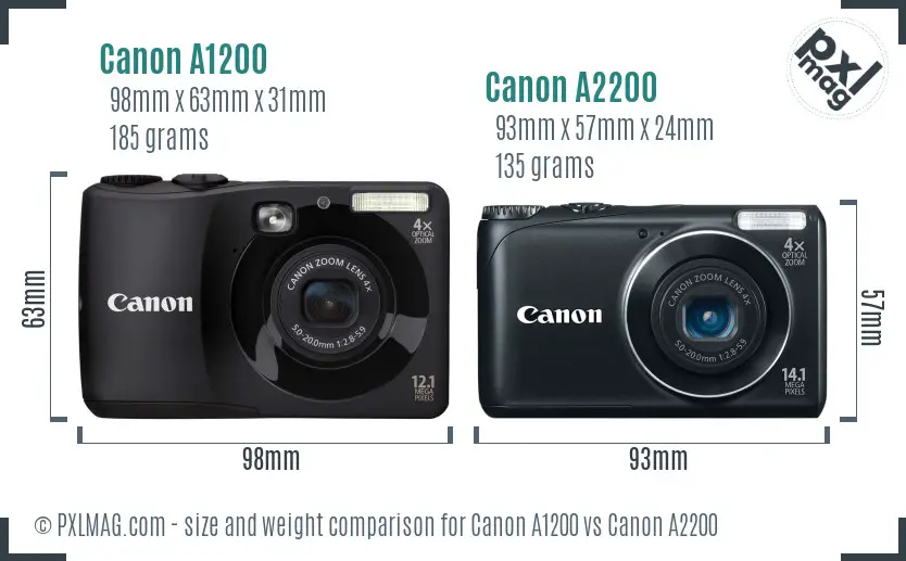 Canon A1200 vs Canon A2200 size comparison