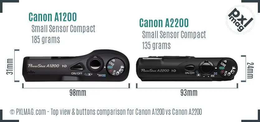 Canon A1200 vs Canon A2200 top view buttons comparison