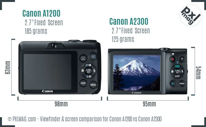 Canon A1200 vs Canon A2300 Screen and Viewfinder comparison