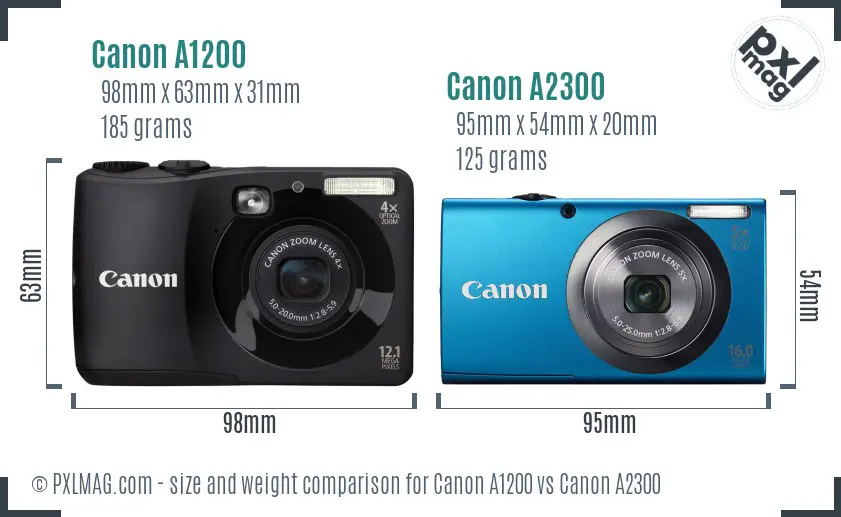 Canon A1200 vs Canon A2300 size comparison