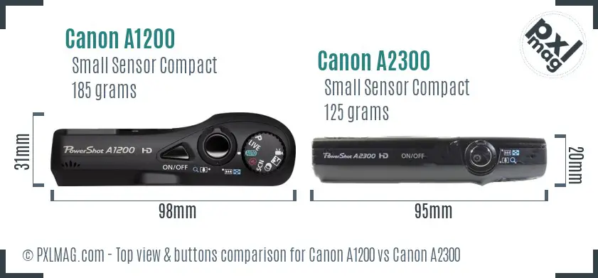 Canon A1200 vs Canon A2300 top view buttons comparison