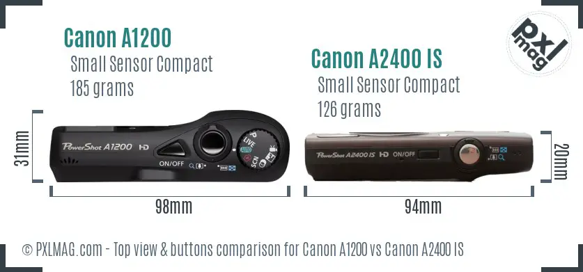 Canon A1200 vs Canon A2400 IS top view buttons comparison