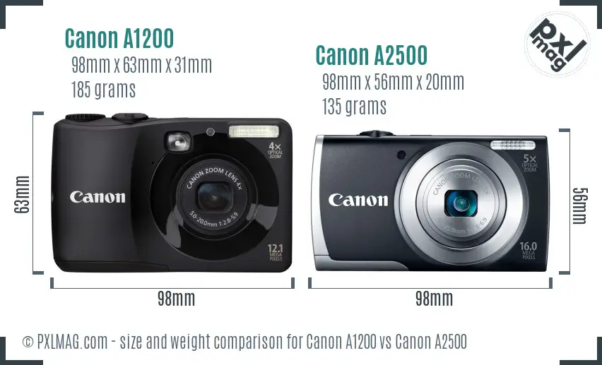 Canon A1200 vs Canon A2500 size comparison
