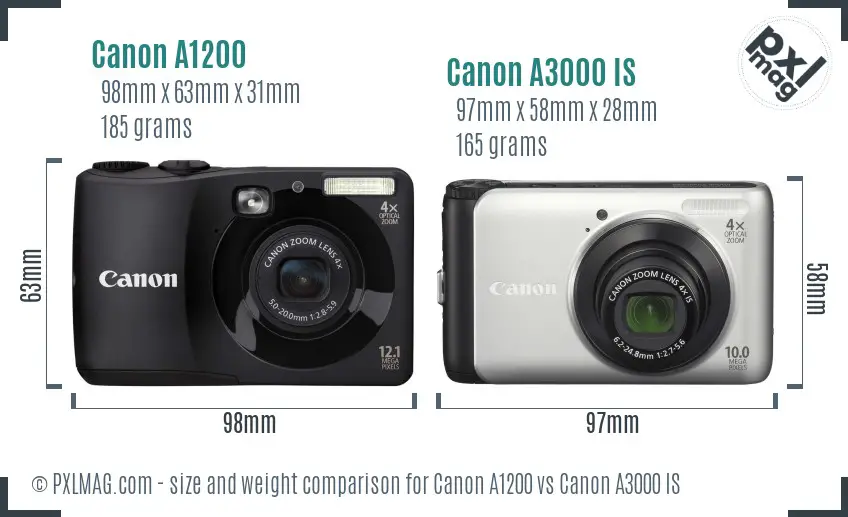 Canon A1200 vs Canon A3000 IS size comparison