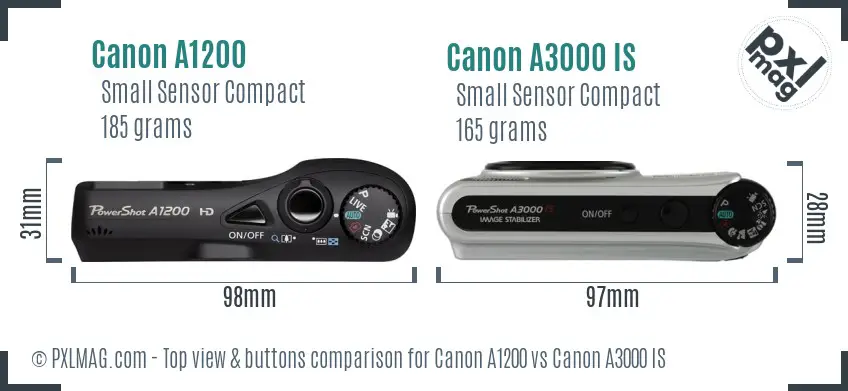 Canon A1200 vs Canon A3000 IS top view buttons comparison