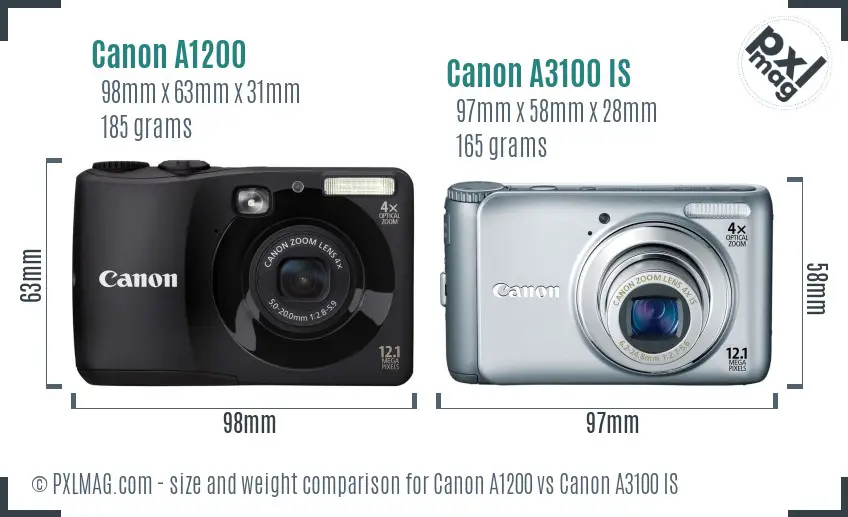 Canon A1200 vs Canon A3100 IS size comparison