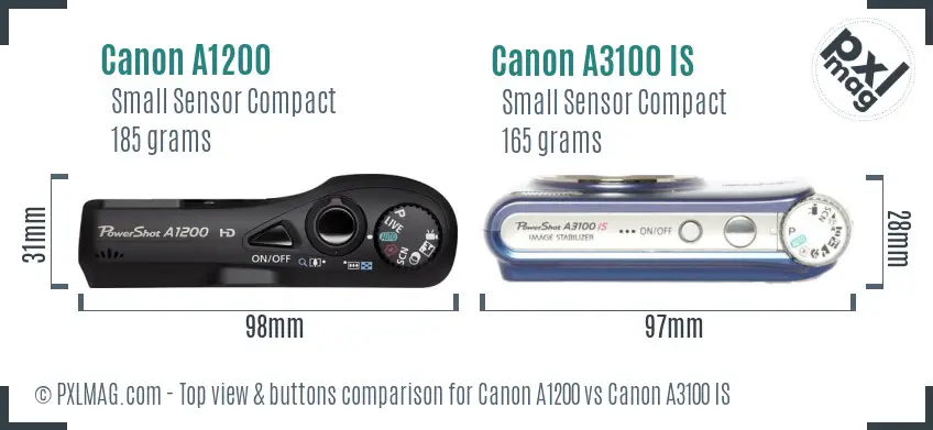 Canon A1200 vs Canon A3100 IS top view buttons comparison