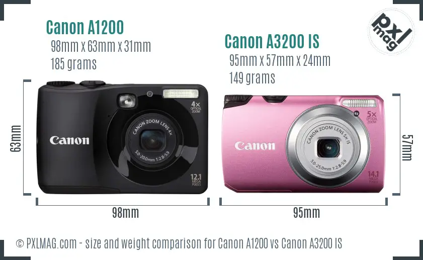 Canon A1200 vs Canon A3200 IS size comparison