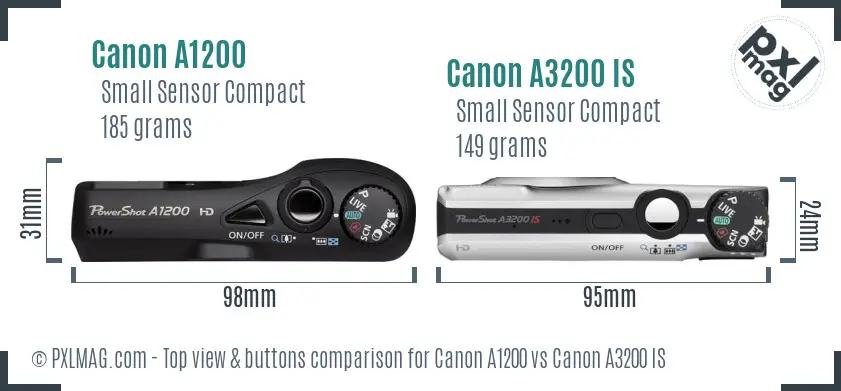 Canon A1200 vs Canon A3200 IS top view buttons comparison