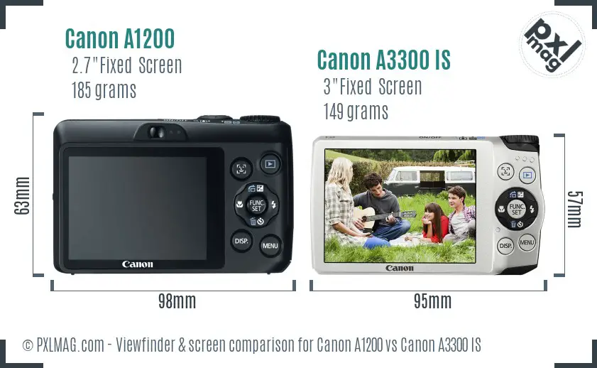 Canon A1200 vs Canon A3300 IS Screen and Viewfinder comparison
