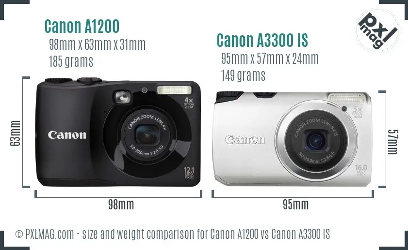 Canon A1200 vs Canon A3300 IS size comparison