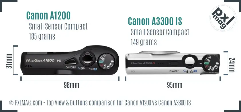 Canon A1200 vs Canon A3300 IS top view buttons comparison