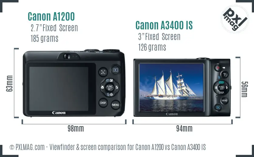 Canon A1200 vs Canon A3400 IS Screen and Viewfinder comparison