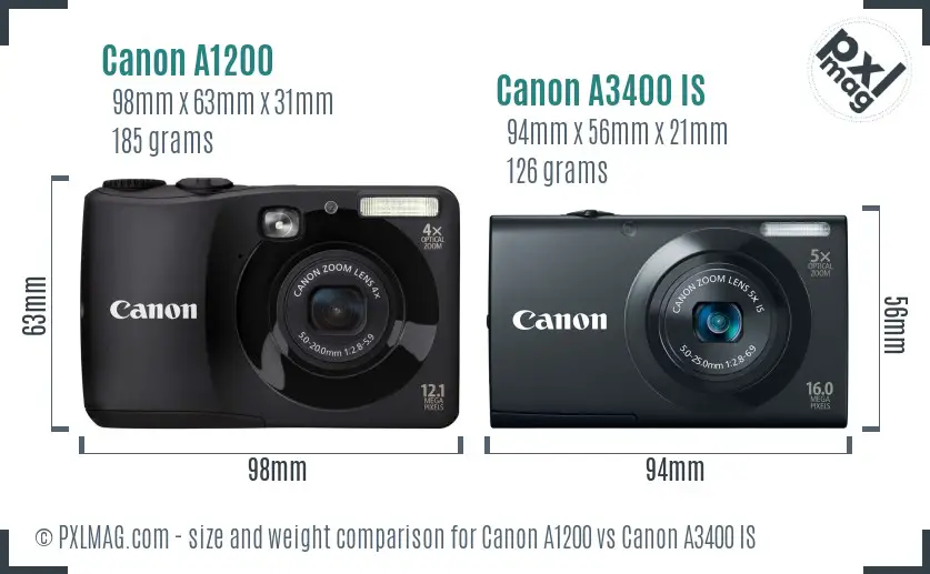 Canon A1200 vs Canon A3400 IS size comparison