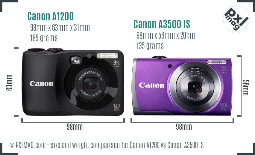Canon A1200 vs Canon A3500 IS size comparison