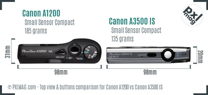 Canon A1200 vs Canon A3500 IS top view buttons comparison