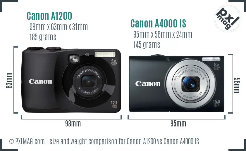 Canon A1200 vs Canon A4000 IS size comparison