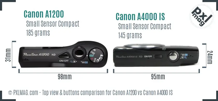 Canon A1200 vs Canon A4000 IS top view buttons comparison