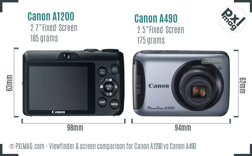 Canon A1200 vs Canon A490 Screen and Viewfinder comparison