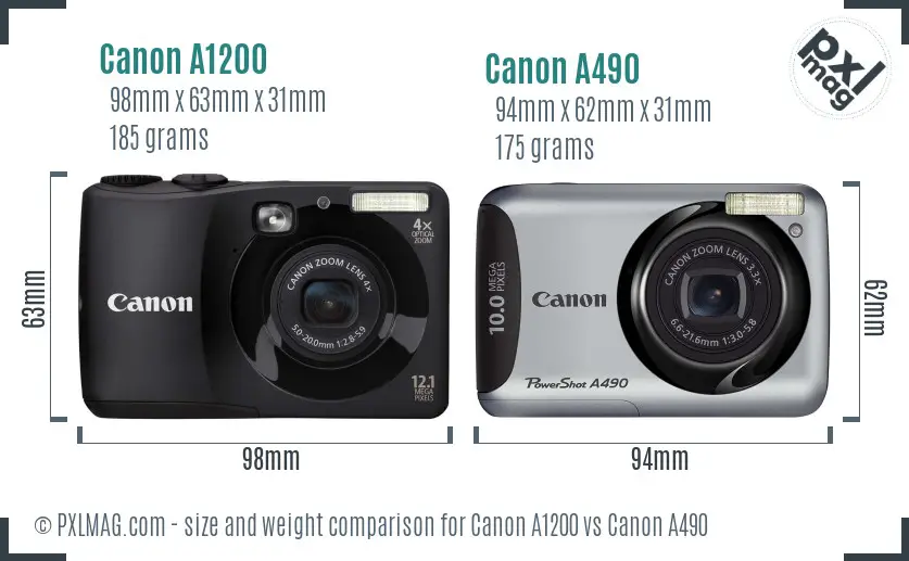 Canon A1200 vs Canon A490 size comparison