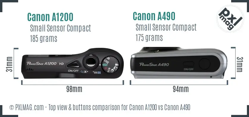 Canon A1200 vs Canon A490 top view buttons comparison
