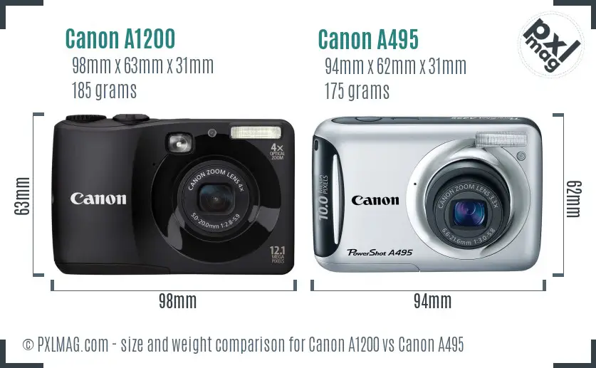 Canon A1200 vs Canon A495 size comparison
