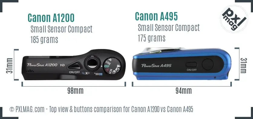 Canon A1200 vs Canon A495 top view buttons comparison