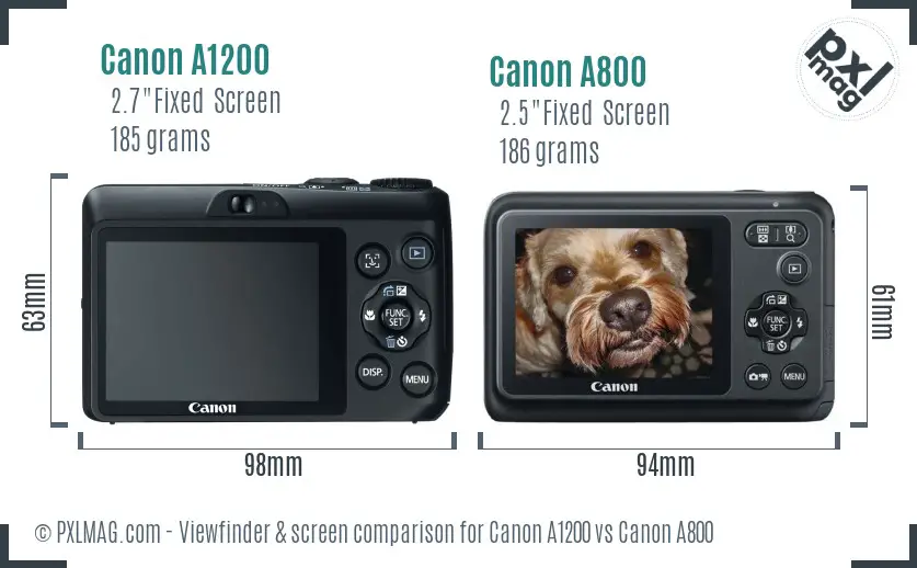 Canon A1200 vs Canon A800 Screen and Viewfinder comparison