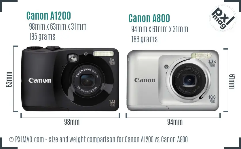 Canon A1200 vs Canon A800 size comparison
