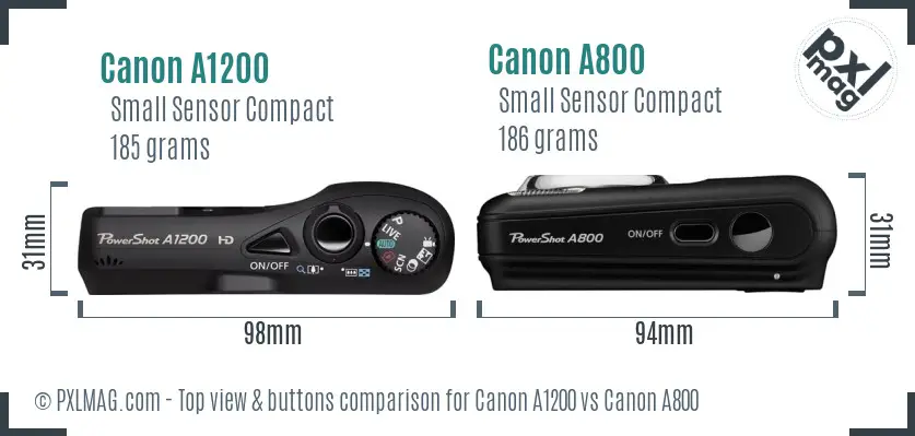 Canon A1200 vs Canon A800 top view buttons comparison