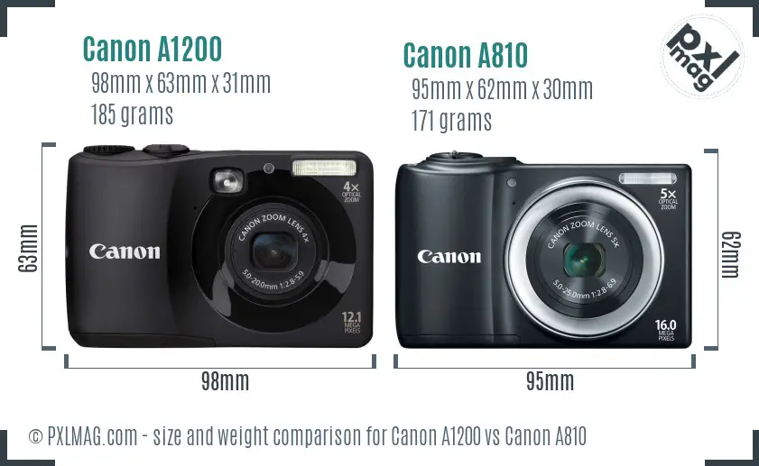 Canon A1200 vs Canon A810 size comparison