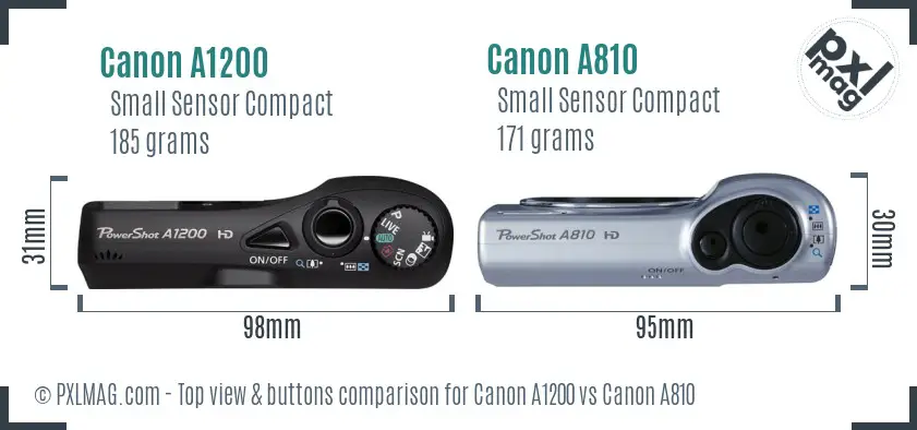 Canon A1200 vs Canon A810 top view buttons comparison