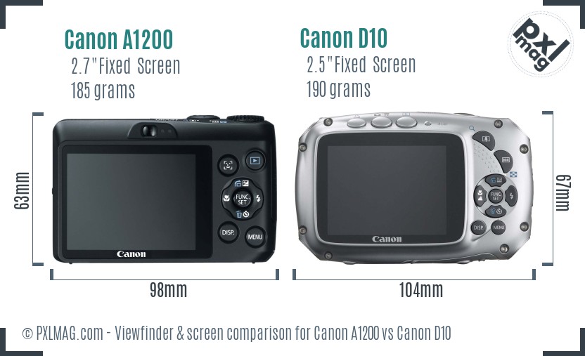 Canon A1200 vs Canon D10 Screen and Viewfinder comparison