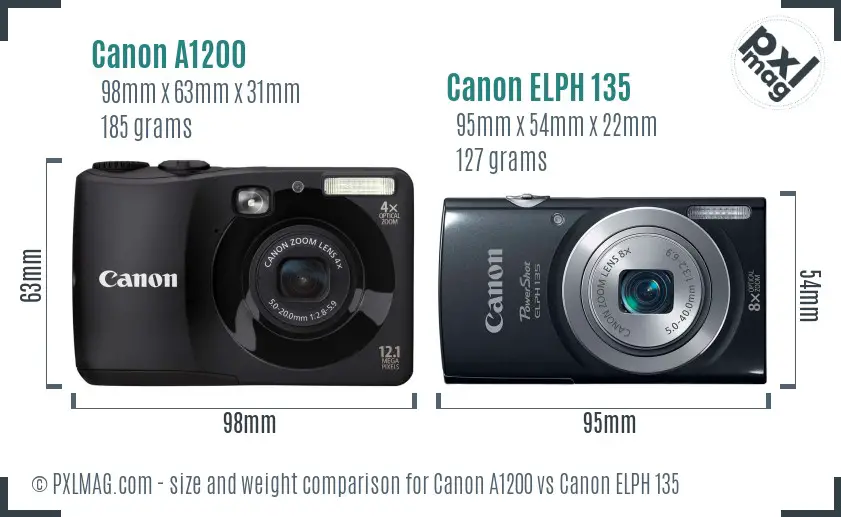 Canon A1200 vs Canon ELPH 135 size comparison