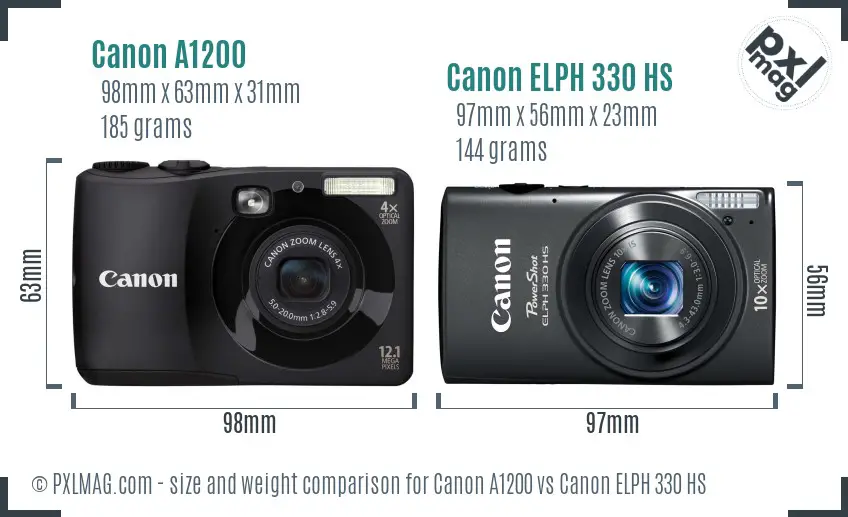 Canon A1200 vs Canon ELPH 330 HS size comparison Canon A1200 vs Canon ELPH 330 HS size comparison