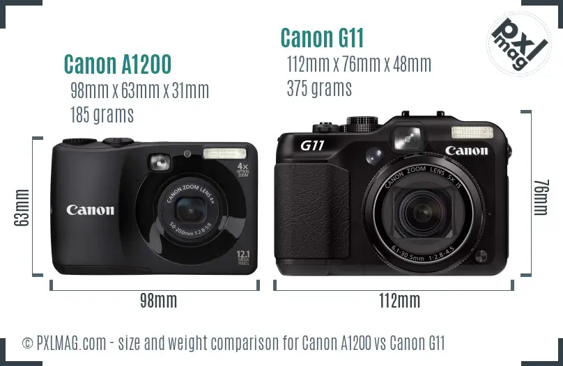 Canon A1200 vs Canon G11 size comparison