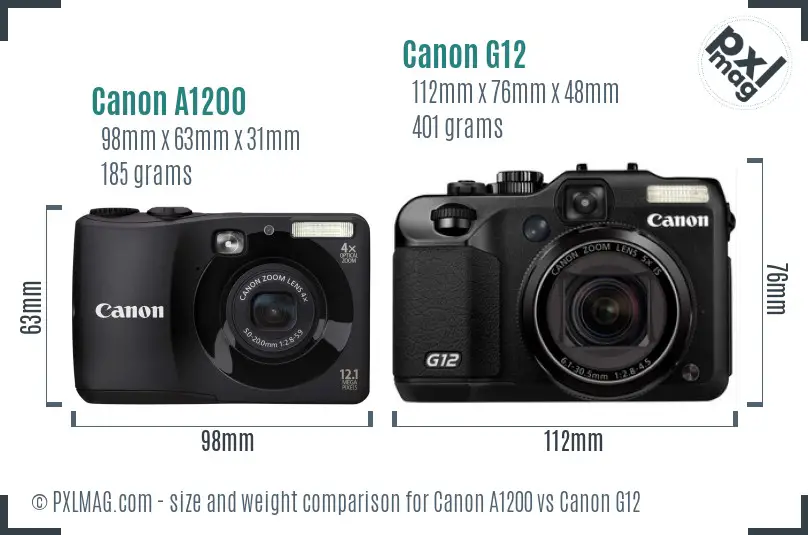 Canon A1200 vs Canon G12 size comparison