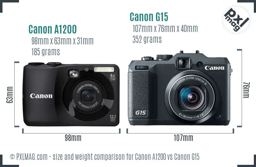 Canon A1200 vs Canon G15 size comparison