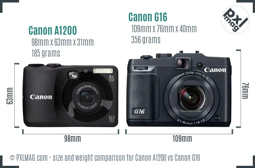 Canon A1200 vs Canon G16 size comparison