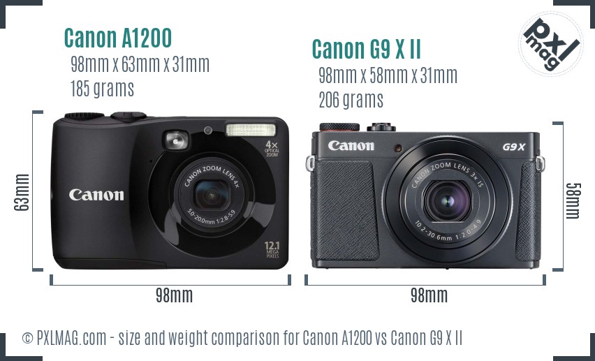 Canon A1200 vs Canon G9 X II size comparison