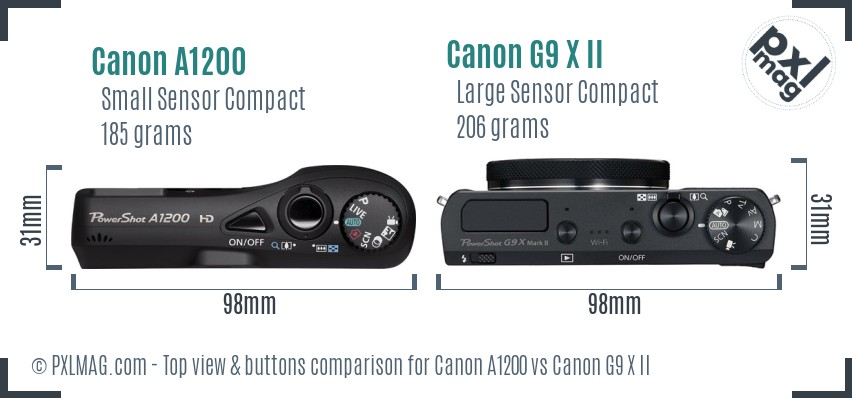 Canon A1200 vs Canon G9 X II top view buttons comparison