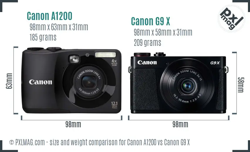 Canon A1200 vs Canon G9 X size comparison