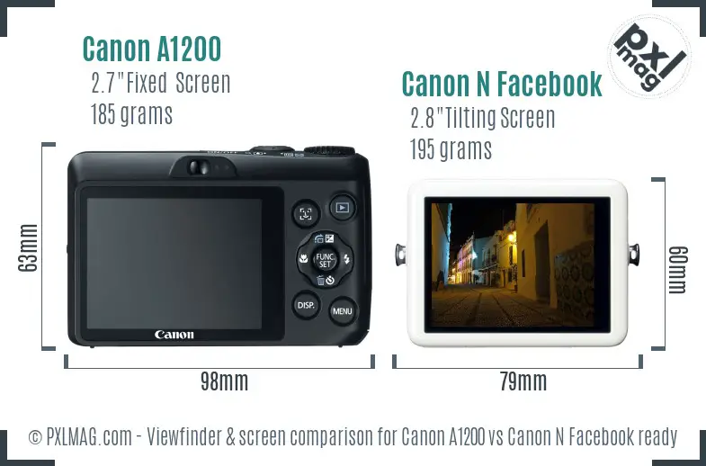 Canon A1200 vs Canon N Facebook ready Screen and Viewfinder comparison