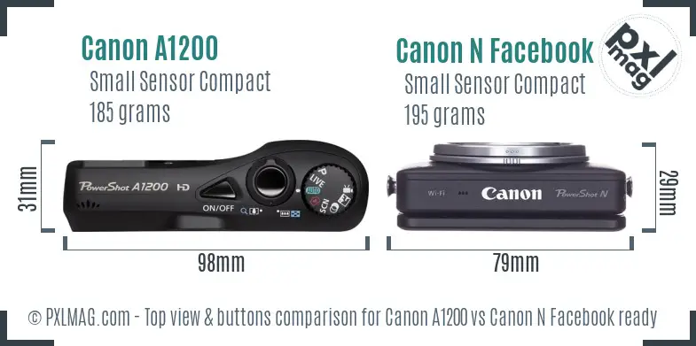 Canon A1200 vs Canon N Facebook ready top view buttons comparison