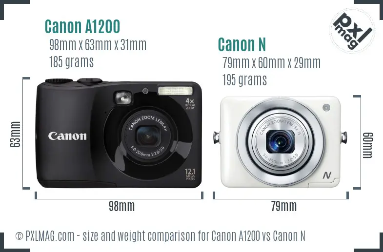 Canon A1200 vs Canon N size comparison