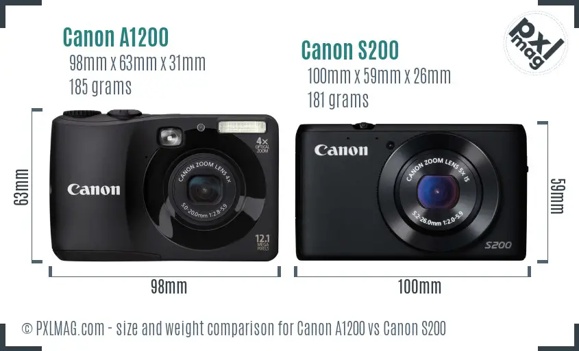 Canon A1200 vs Canon S200 size comparison