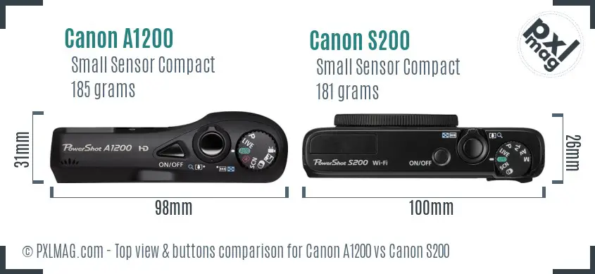 Canon A1200 vs Canon S200 top view buttons comparison