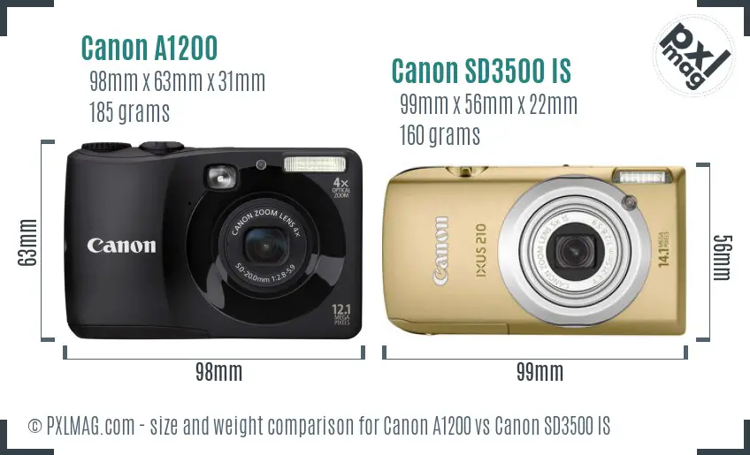 Canon A1200 vs Canon SD3500 IS size comparison Canon A1200 vs Canon SD3500 IS size comparison