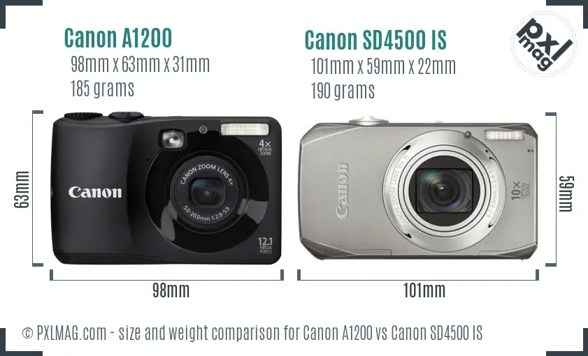 Canon A1200 vs Canon SD4500 IS size comparison